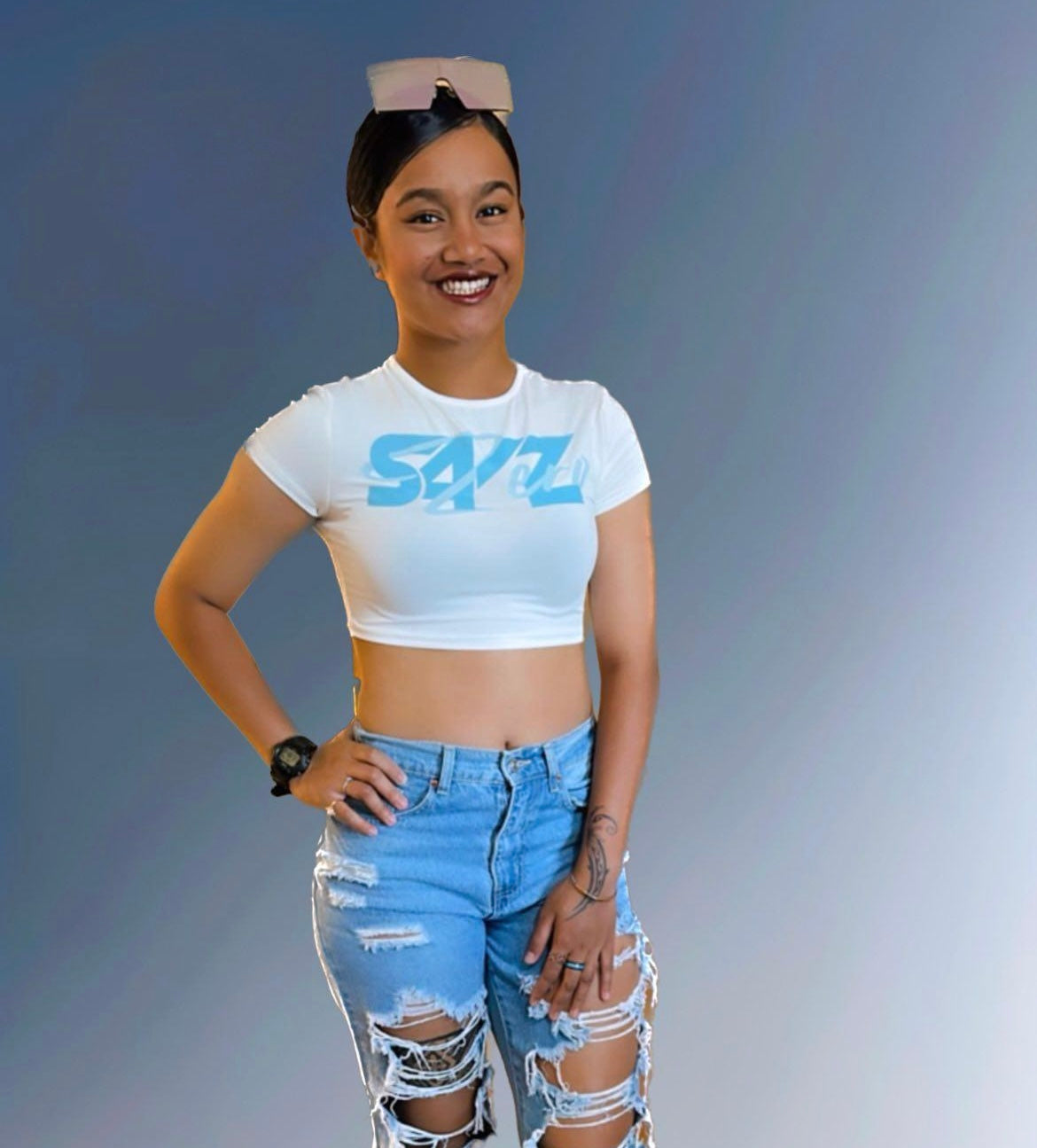 SaVz Zero "Big White & Cyan" (Croptop)